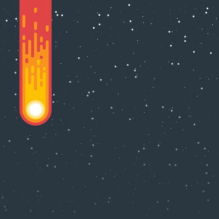 Falling meteor through the atmosphere. Glowing and firing tale with flame. Flat style illustration. Meteorite entering atmosphere.のイラスト素材