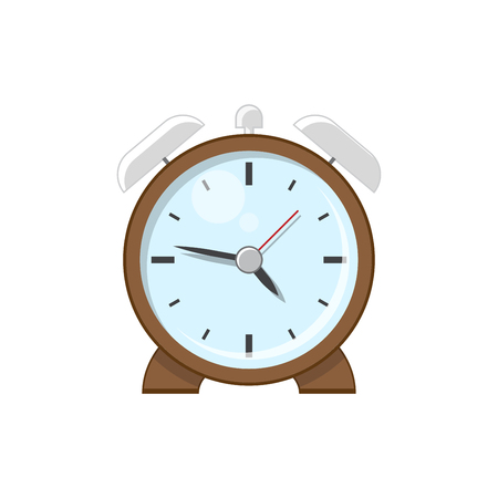 Old desk alarm clock with arrows. Time of awakening, reminder or deadline. Isolated on white background vector illustration.のイラスト素材