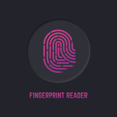 Technology of the fingerprint scanner on the device for protection from breaking, loss, theft. Icon pink purple gradient isolated on black background.のイラスト素材