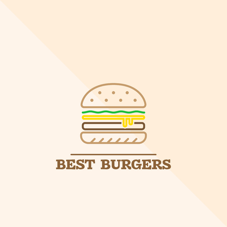 Best hot royal king burger line icon. Delicious fast food with fresh filling consisting of vegetables, meat and melted cheese. Vector illustration.のイラスト素材