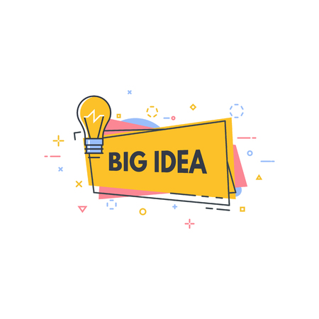Big idea line style banner. Good idea or quick tip speech bubble. Consultant badge with text. Creativity and innovations line style concept.のイラスト素材