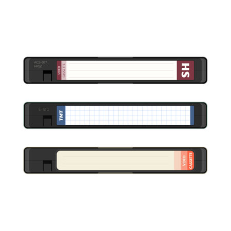 Retro style VHS video cassettes front view with label and cover.のイラスト素材