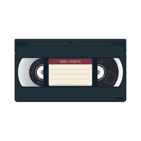 Retro style realistic video cassette front side with label. VHS cassette realistic case design. Film and movie from 90s concept. Cinema poster and template.のイラスト素材