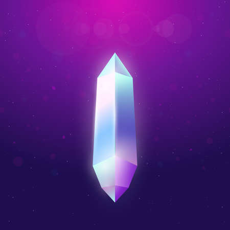 Crystal on dark gradient background. Shining crystal with edges and gradient. Gemstone vector illustration with gradient background. Variety of colors on diamond edges.のイラスト素材
