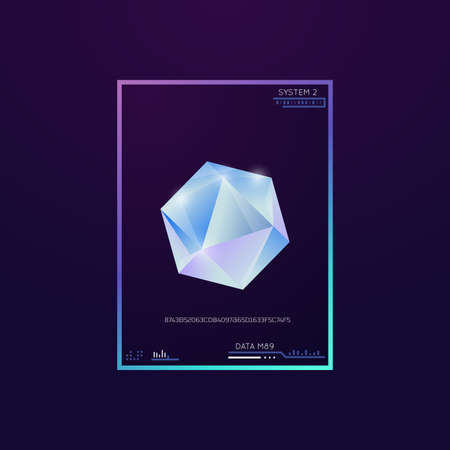 Diamond on dark background. Shining crystal with edges and gradient. Technology design interface...