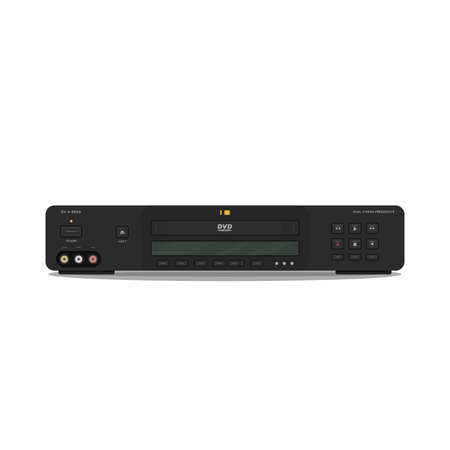DVD player with hi-fi video and high quality video. DVD player and recorder. Realistic vector video player image. DVD disk black player for hi-fi rack setup.のイラスト素材