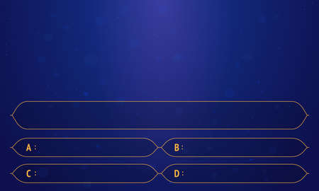 Question and answers template from TV game. Test and quiz concept. Quiz game in tv. Gradient background of blue and azure color. Four answers for knowledge exam.のイラスト素材