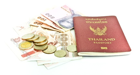 Thailand passport ,Thai  banknote and coin