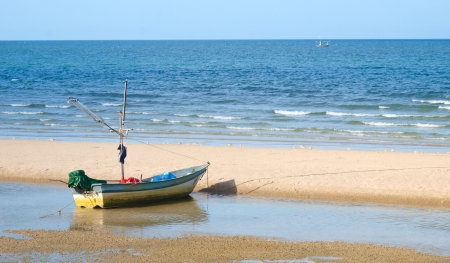 fishing boats at sea  At sunrise Hua Hin Thailandの写真素材