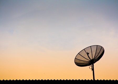 Black antenna communication satellite dishの写真素材