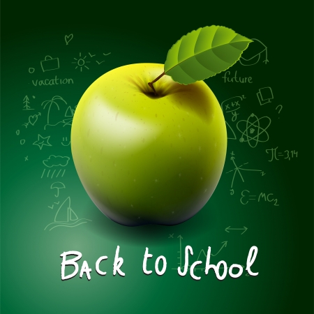 Back to school, with green apple on deskのイラスト素材