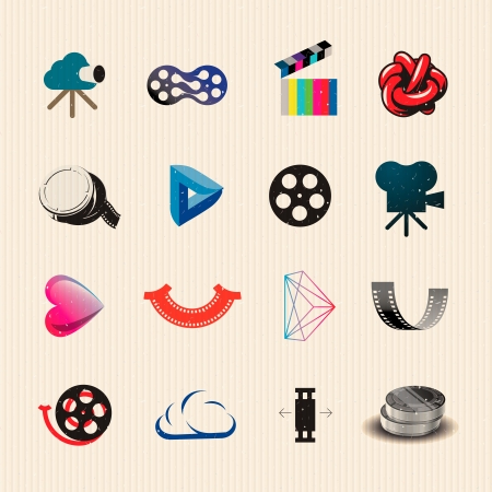 Colorful movie icons set,  illustration.のイラスト素材
