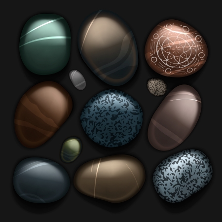 Stones pebble collection isolated on blackのイラスト素材
