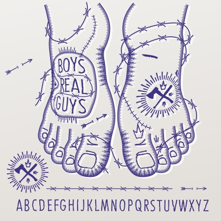 Alphabet in style of the criminal tattoosのイラスト素材