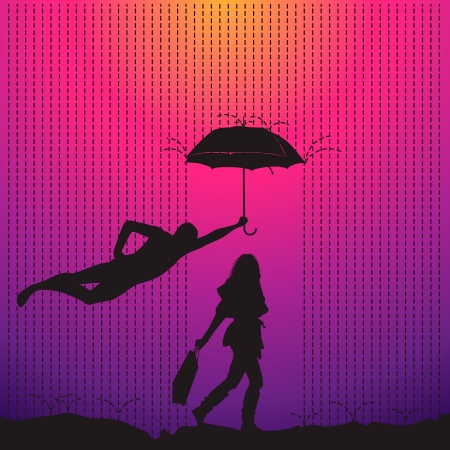 Man is protecting a women with umbrellaのイラスト素材