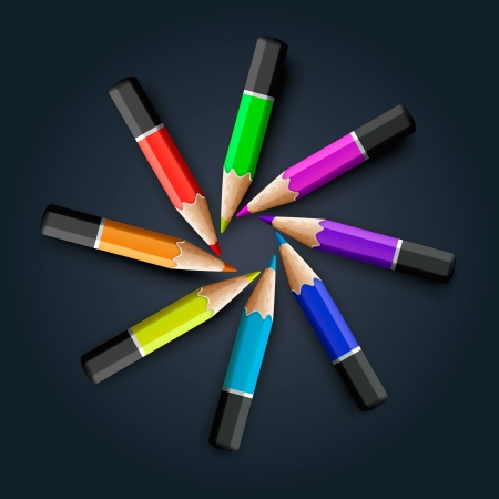 Colored pencils on grey backgroundのイラスト素材