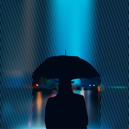 Silhouette of the man under umbrellaのイラスト素材