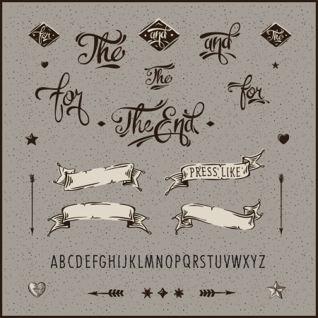Bundle vintage hipster ribbon, arrow, alphabet.のイラスト素材
