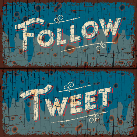 Tweet, follow - text on vintage signのイラスト素材