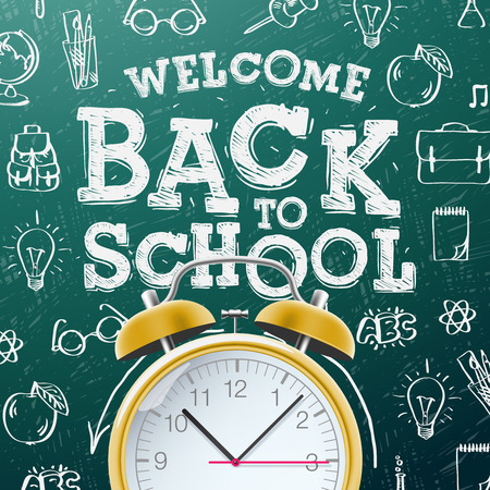 Welcome back to school sale background  with alarm clock, vector illustration.のイラスト素材