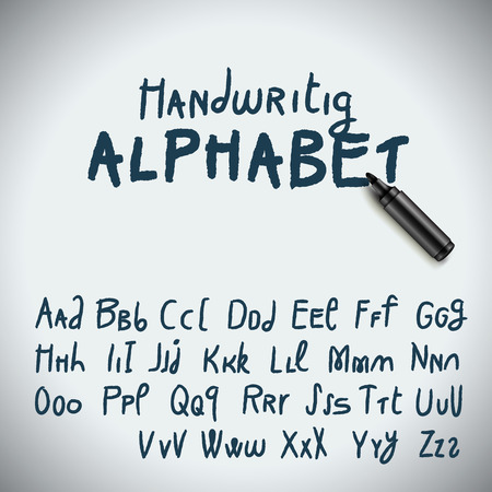 Marker Hand drawing alphabet, vector illustration.のイラスト素材