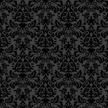 Black damask vintage floral pattern, vector illustration.のイラスト素材
