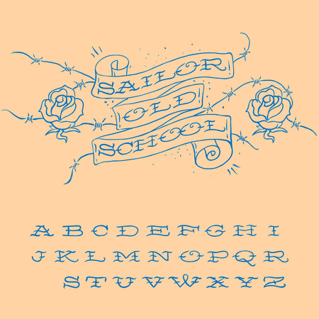 Old-school styled tattoo alphabet set, vector image.のイラスト素材