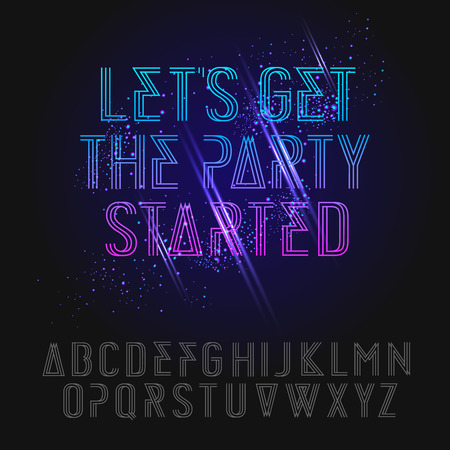 Neon party alphabet, vector illustration.のイラスト素材
