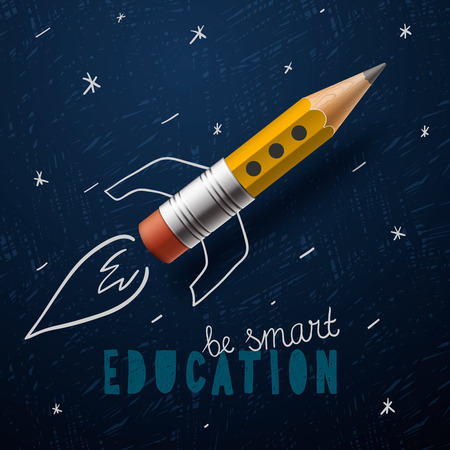Smart education. Rocket ship launch with pencilのイラスト素材