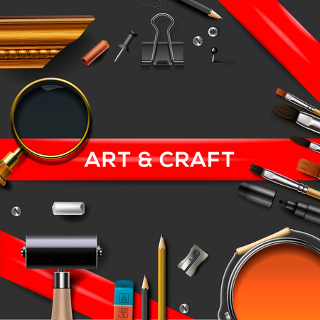 Art and crafts template with artist tools, vector illustration.のイラスト素材