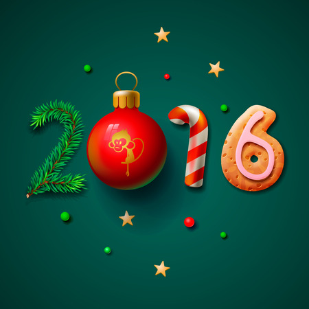 Merry Christmas and Happy New Year 2016 greeting card, vector illustration.のイラスト素材