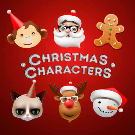 Christmas icons, cute Christmas characters, vector illustration.のイラスト素材