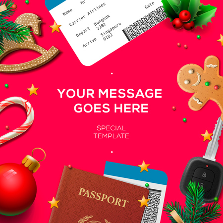 Winter holiday, Christmas travel template, pink background Winter holiday, Christmas travel template, pink background