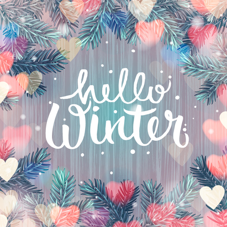 Winter holiday background, Christmas lights and decoration, vector illustration.のイラスト素材