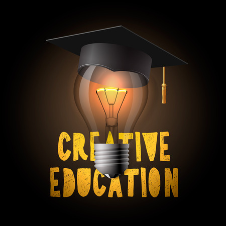 Creative education design, light bulb with mortarboard, vector illustration.のイラスト素材