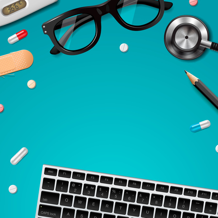 First aid and diagnostic, global healthcare, medical research and therapy. Vector illustration.のイラスト素材