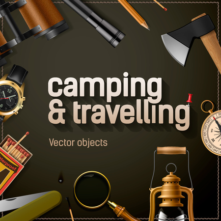 Camping and travelling template, illustration.のイラスト素材