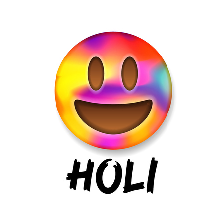 Cute colorful smiley emoticon, indian color festival Holi, emoji design, illustration.のイラスト素材