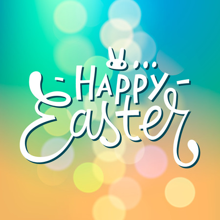 Happy Easter Typographical with blurred Background, vector.のイラスト素材