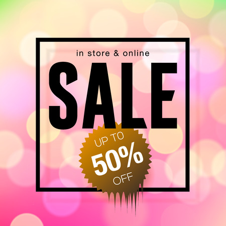 Sale banner template design, pink blurred background, vector illustration.のイラスト素材