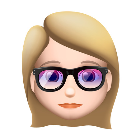 Woman emoji icon, medium-light skin tone, blond hair, glasses, vector illustration.のイラスト素材