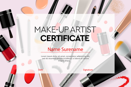 Certificate makeup artist, education, makeup school, vector illustration.のイラスト素材