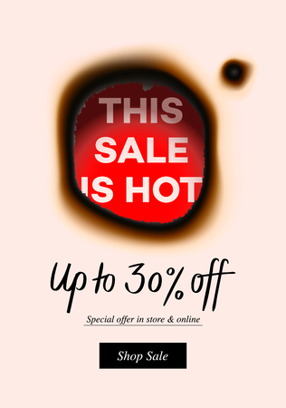 Hot Sale banner. Special offer, big sale, discount up to 30 off. Burnt hole in paper. Modern design vector illustration concept for website and mobile website developmentのイラスト素材