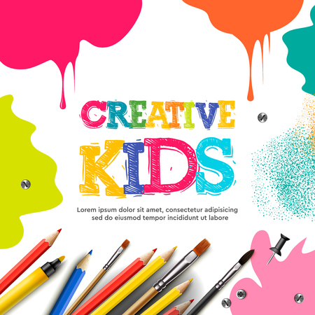 Kids art craft, education, creativity class concept. Vector illustration.のイラスト素材