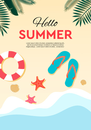 Summer holidays and tropical vacation poster or greeting card. Vector flat design.のイラスト素材