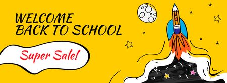 Back to school Sale with rocket and doodles horizontal background. Vector illustration for banners invitation poster and website.のイラスト素材