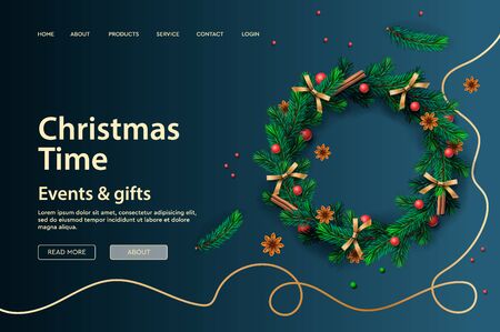 Web page design template for Christmas Holiday. Vector illustration for landing page, poster, banner and website development.のイラスト素材