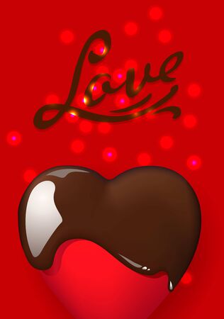 Happy Valentines Day. Romantic design composition, realistic chocolate heart, red color. Holiday gift card, vector illustrationのイラスト素材
