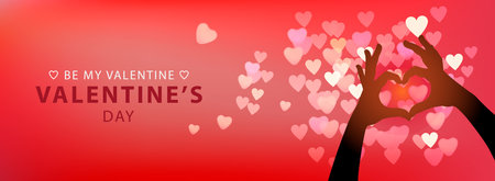 Web banner for Valentines day. Male and female hands forming a heart shape, vector illustration.のイラスト素材