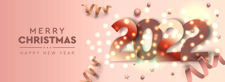 Merry Christmas and Happy New Year 2022 horizontal bannerのイラスト素材